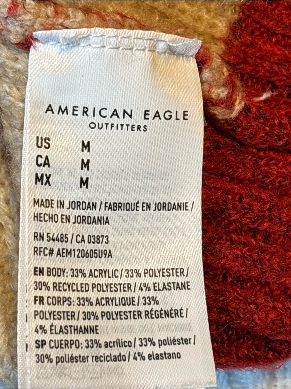 American Eagle Women’s Sweater Size Medium Cardigan Red and Cream Striped V-Neck - Picture 4 of 7